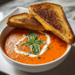 Creamy Tomato Basil Soup with Grilled Cheese