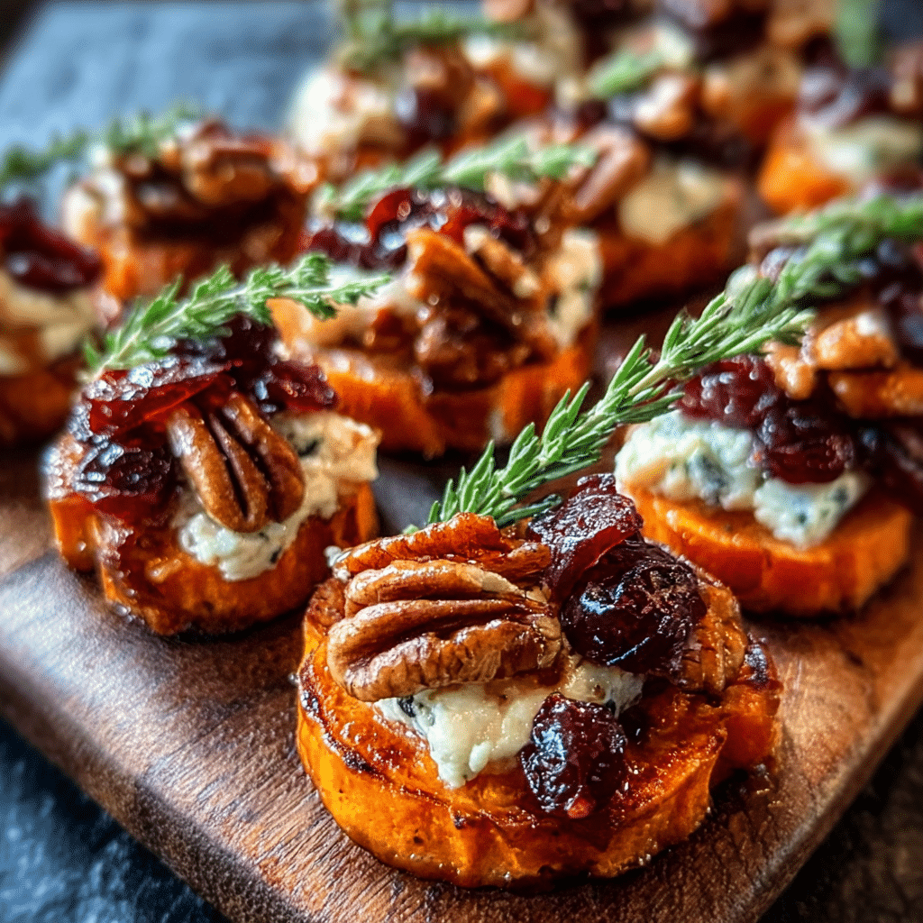 Sweet Potato Rounds with Brie, Cranberry & Pecans