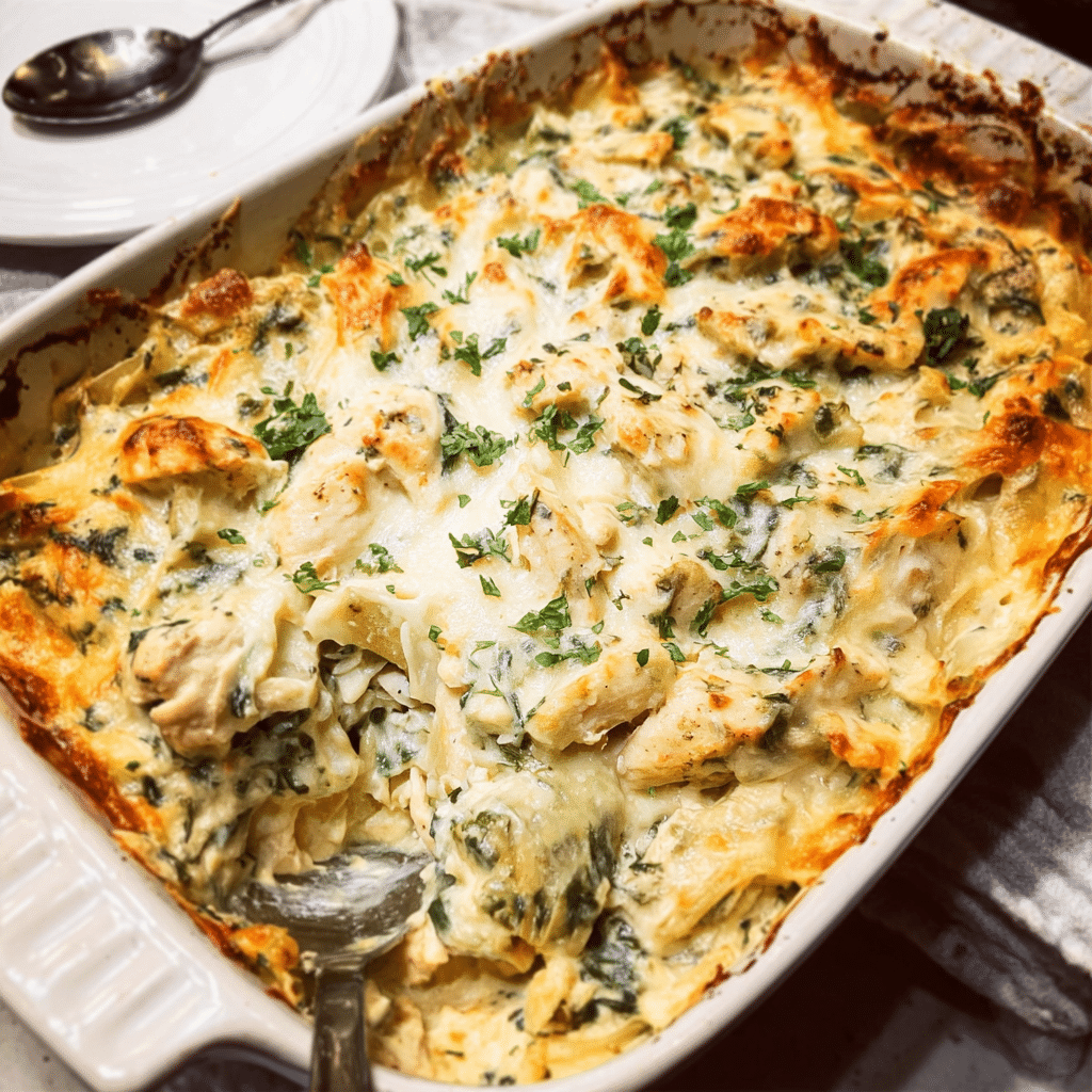 High-Protein Spinach Artichoke Chicken Casserole