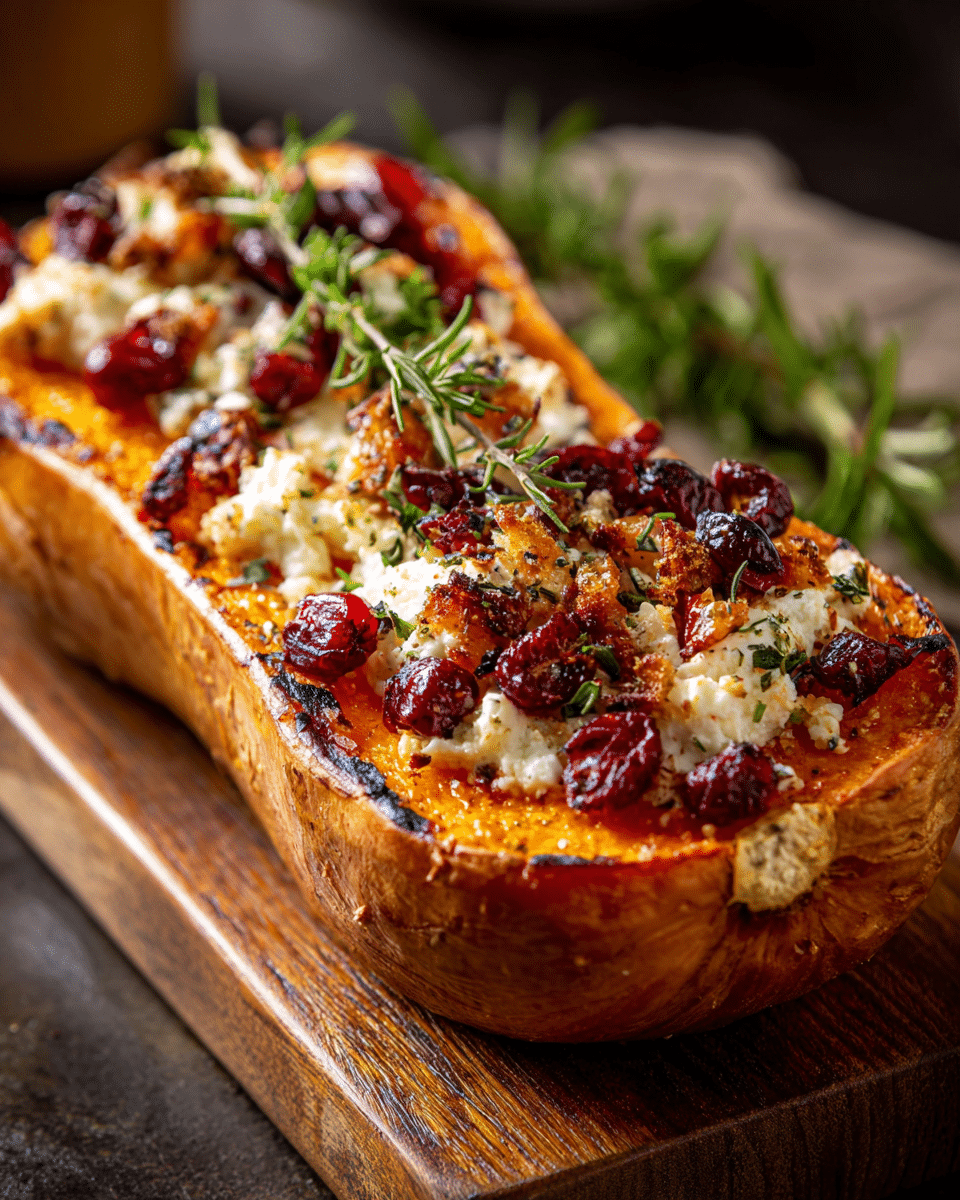 Best Ricotta & Cranberry Stuffed Butternut Squash Recipe Ever!