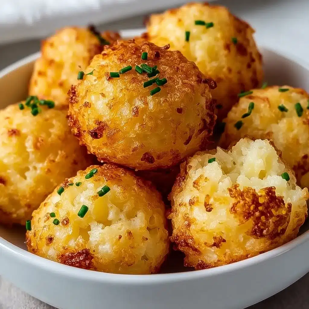 Delicious air fryer cheesy mashed potato balls served on a plate.