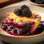Homemade blackberry cobbler with fresh blackberries and golden crust