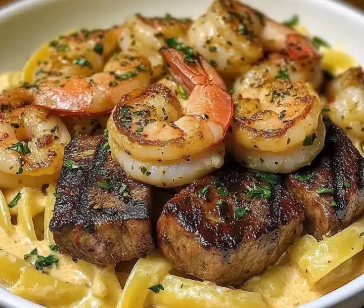 Blackened Steak & Shrimp Pasta