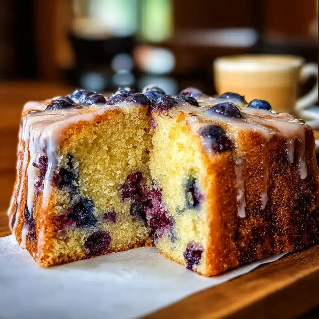 Delicious blueberry coffee cake served on a plate with fresh blueberries