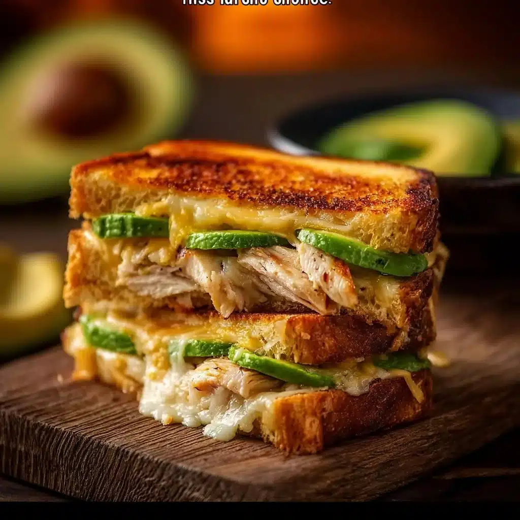 Delicious Chicken Avocado Melt Sandwich with chicken, avocado, and melted cheese