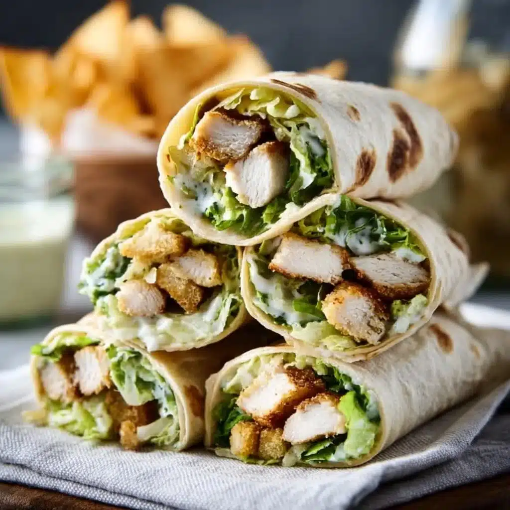 Delicious Chicken Caesar Wraps served on a plate with fresh ingredients
