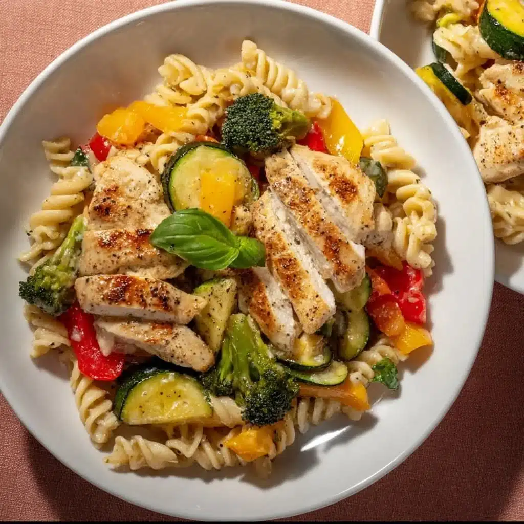 Delicious Chicken Pasta Primavera with colorful vegetables and creamy sauce
