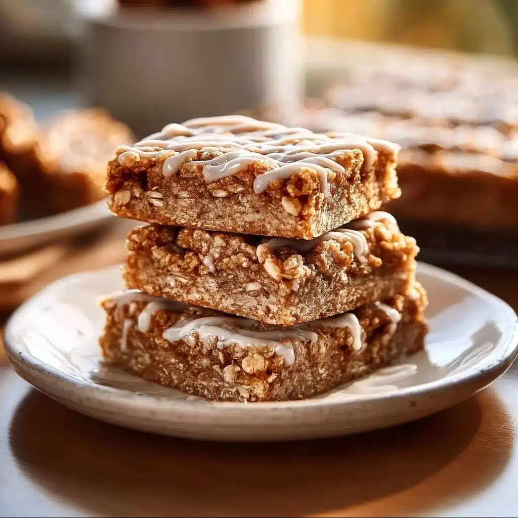 Delicious cinnamon roll oatmeal bars with a cinnamon glaze