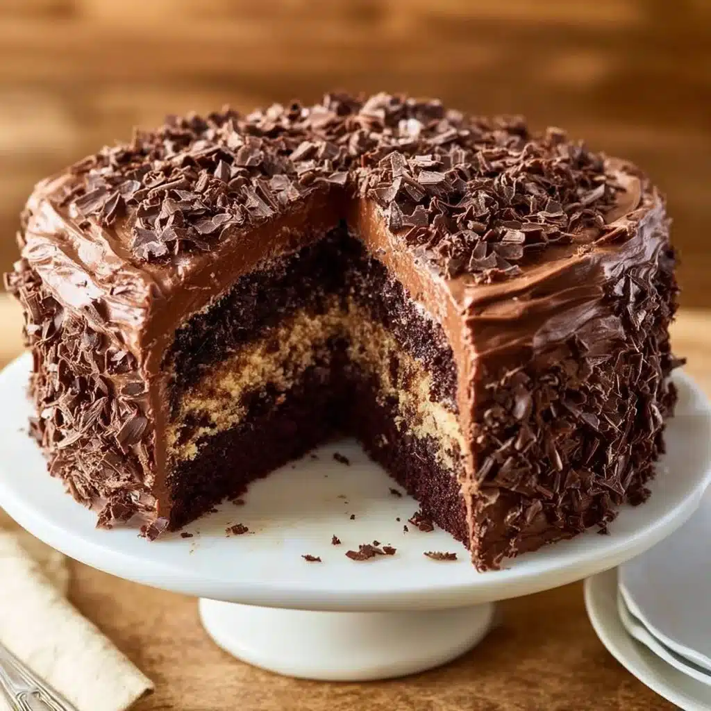 Classic German Chocolate Cake with rich chocolate frosting and coconut pecan topping