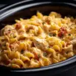 Delicious slow cooker chicken pot pie pasta served in a bowl