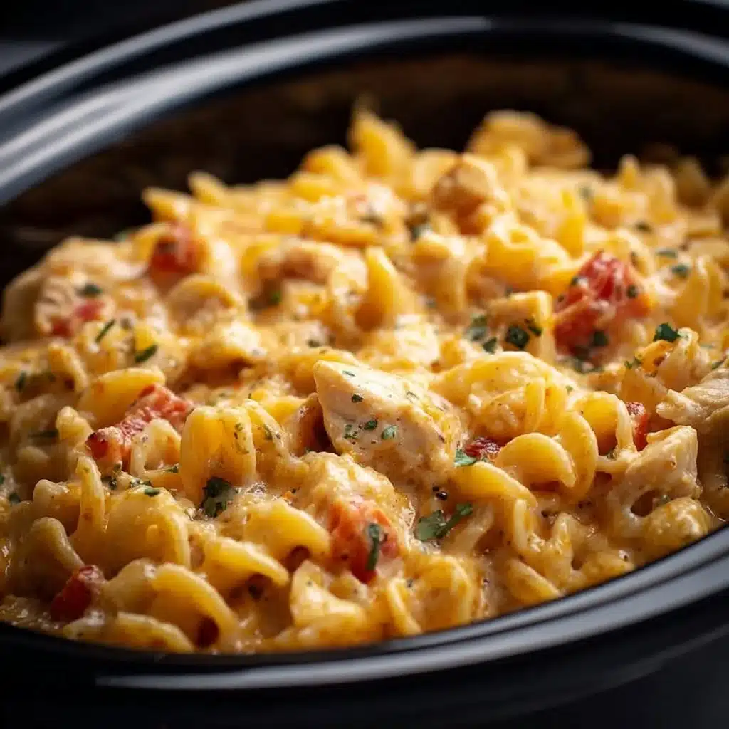 Delicious slow cooker chicken pot pie pasta served in a bowl
