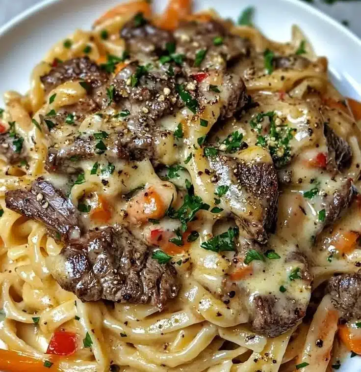 Cowboy Butter Steak Linguine with Roasted Carrots & Parsley