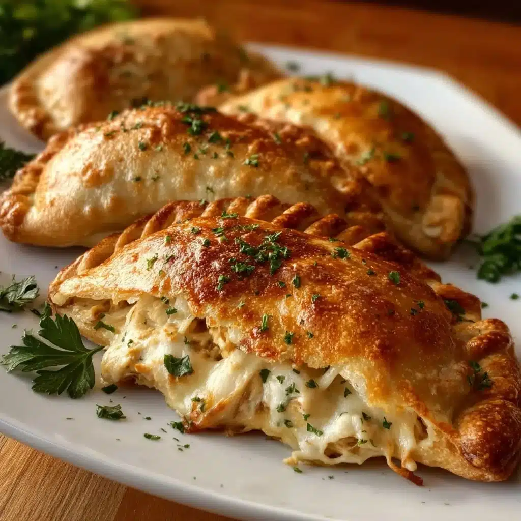 Delicious Chicken Alfredo Calzones filled with creamy cheese and chicken