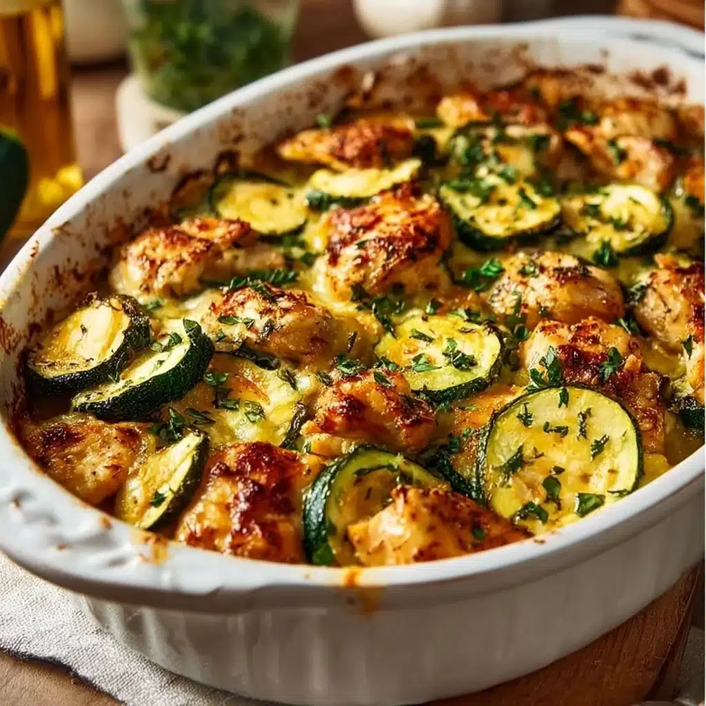 Easy chicken zucchini bake with vegetables and cheese, perfect for a healthy meal.