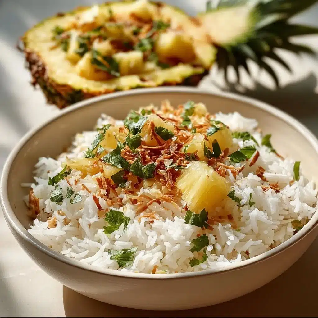 Bowl of easy creamy coconut rice topped with fresh herbs