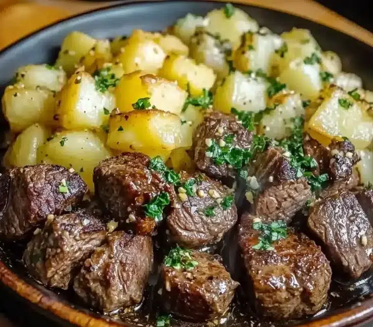 Easy Slow Cooker Garlic Butter Steak Bites & Potatoes Delight