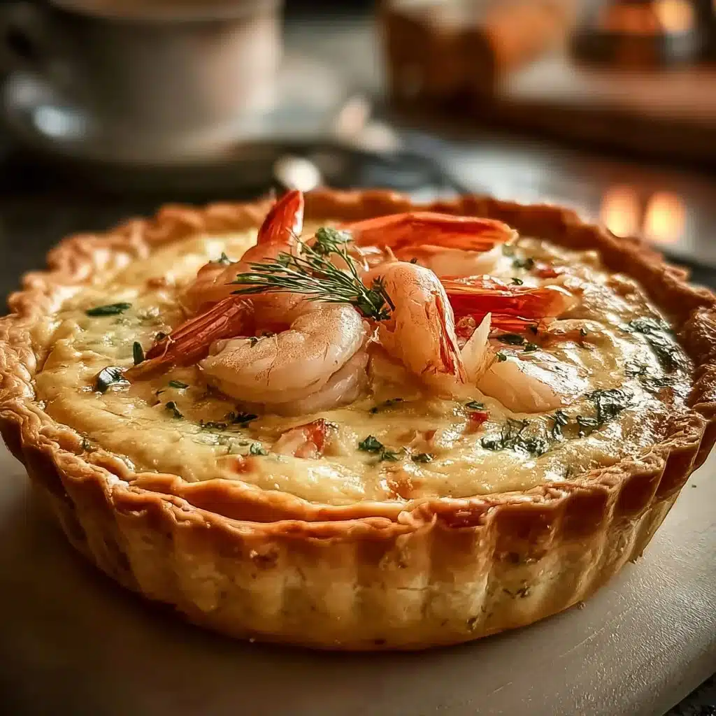 Florida shrimp pie served in a rustic dish with fresh herbs and spices.