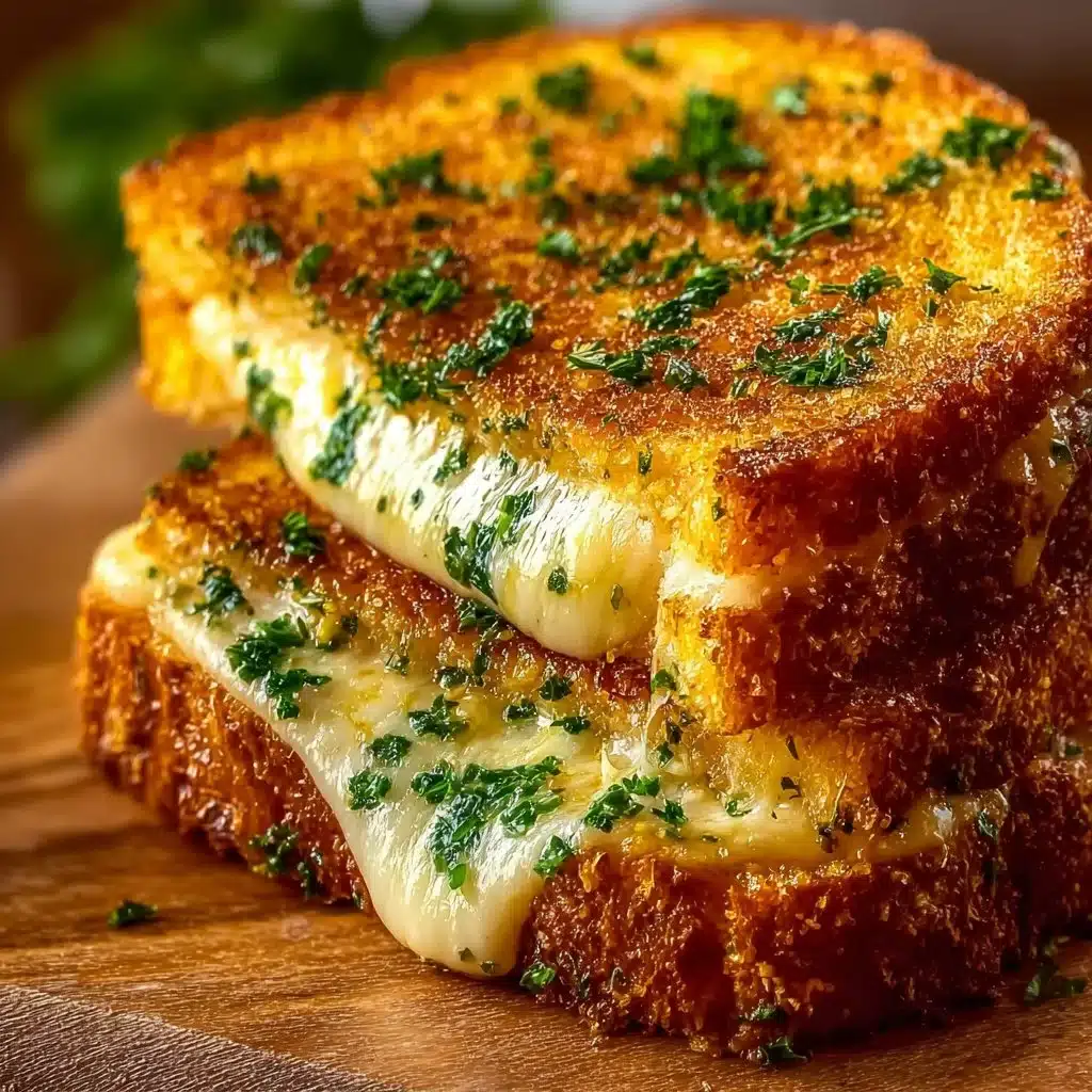 Delicious garlic bread grilled cheese sandwich with melted cheese