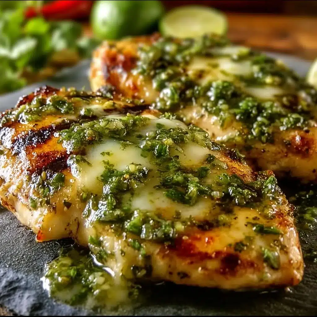 Grilled Salsa Verde Chicken topped with Pepper Jack cheese on a rustic plate.