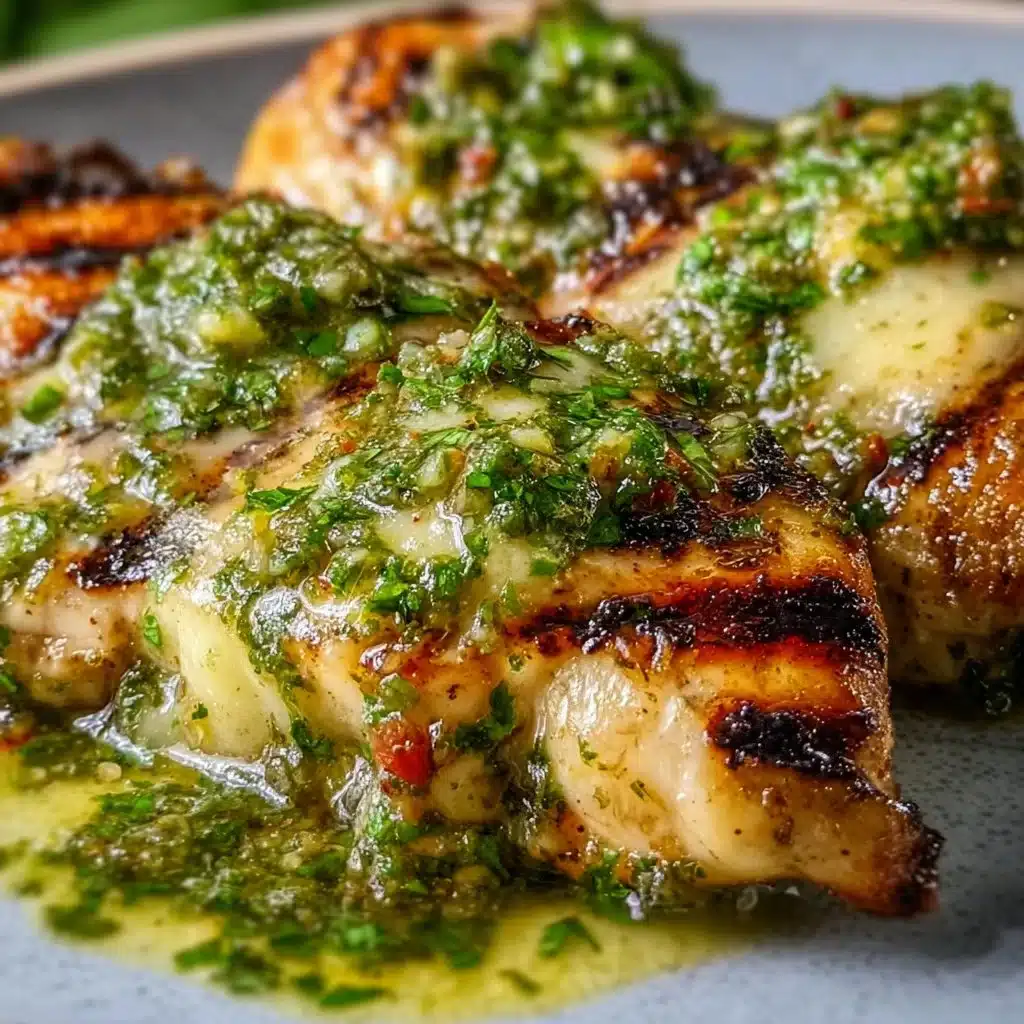 Grilled salsa verde chicken topped with pepper jack cheese, garnished and ready to serve.