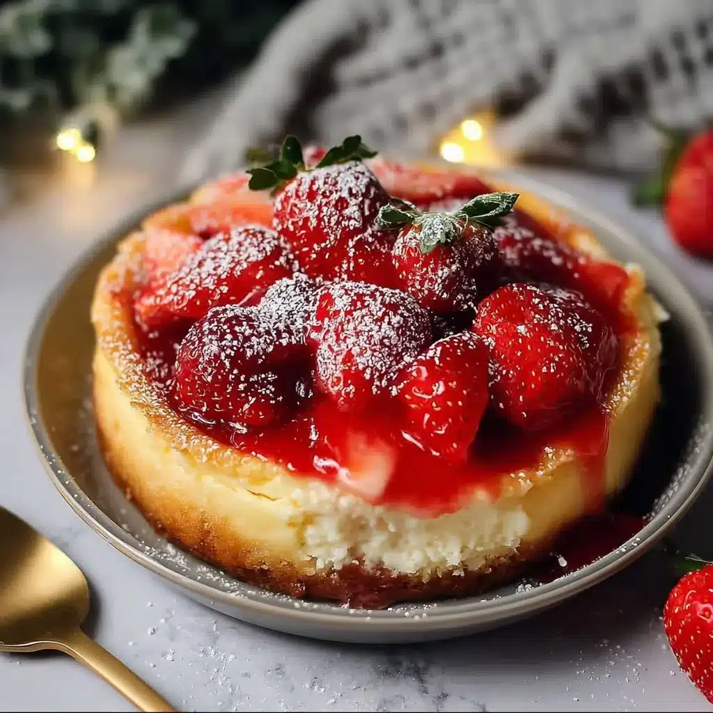 Delicious strawberry cheesecake dump cake slice on a plate