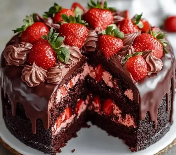 Irresistible Strawberry Chocolate Shell Cake