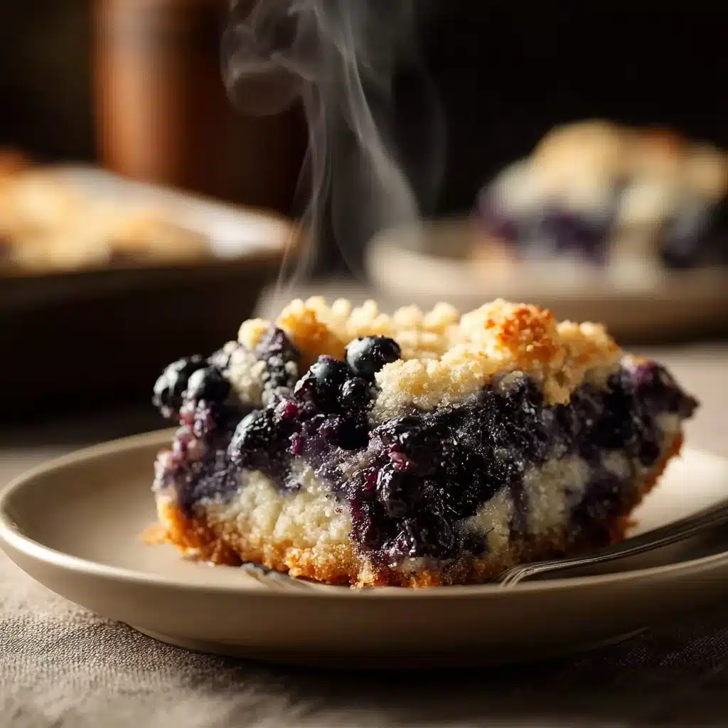 Delicious cheesecake blueberry dump cake served with a berry topping