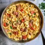 Delicious Loaded Cajun Alfredo Tortellini served in a bowl with herbs