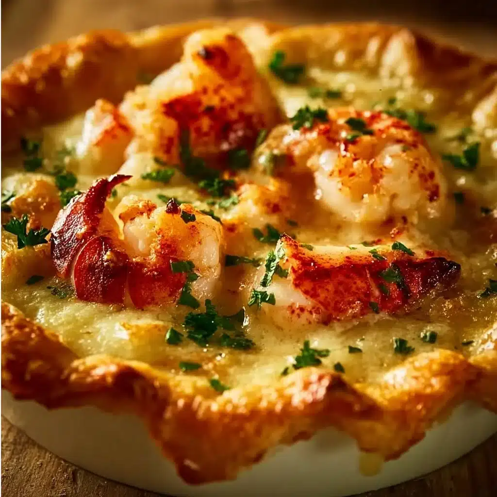 Delicious lobster pot pie baked until golden brown, perfect for a cozy dinner.