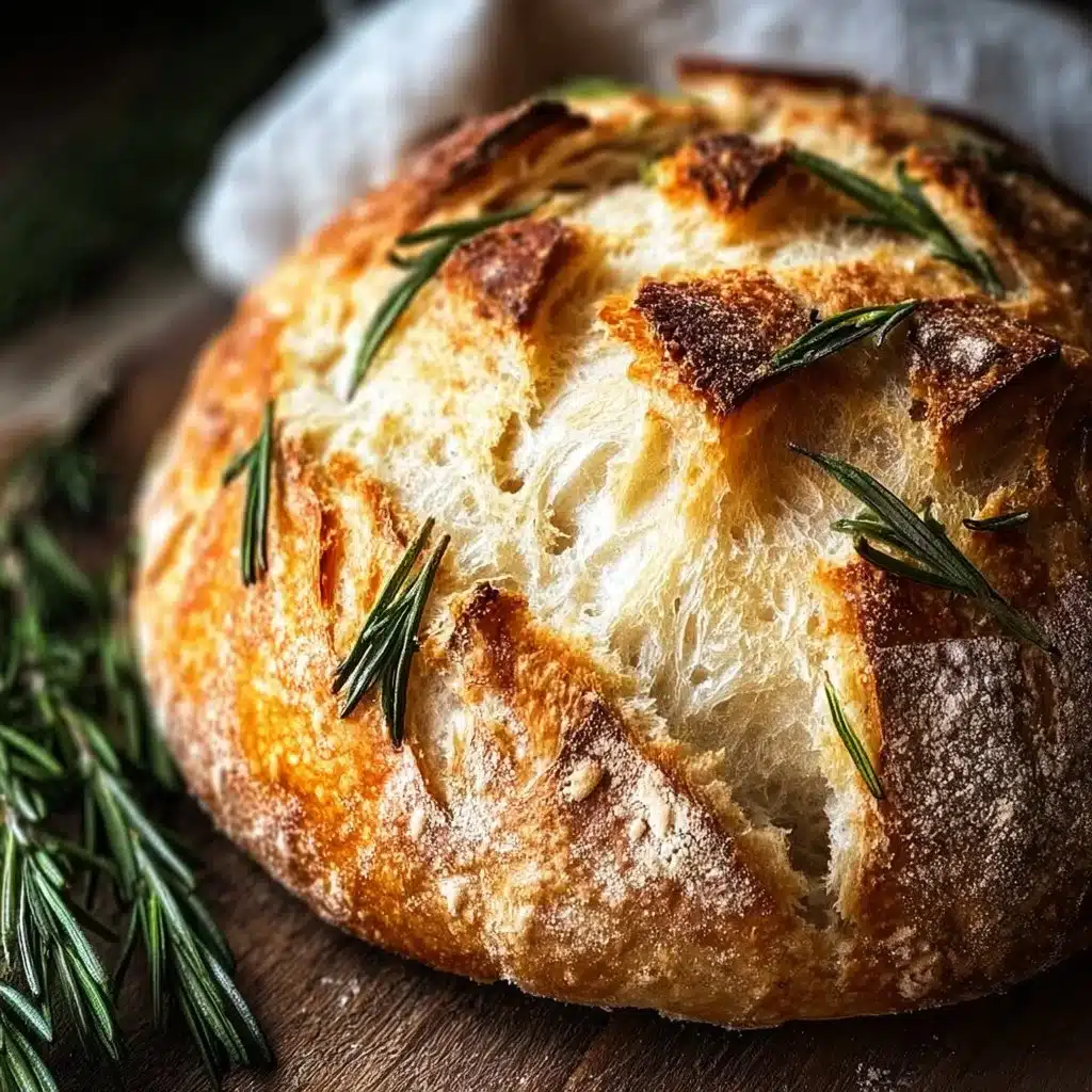Freshly baked Garlic Rosemary Loaf with herbs in a rustic setting