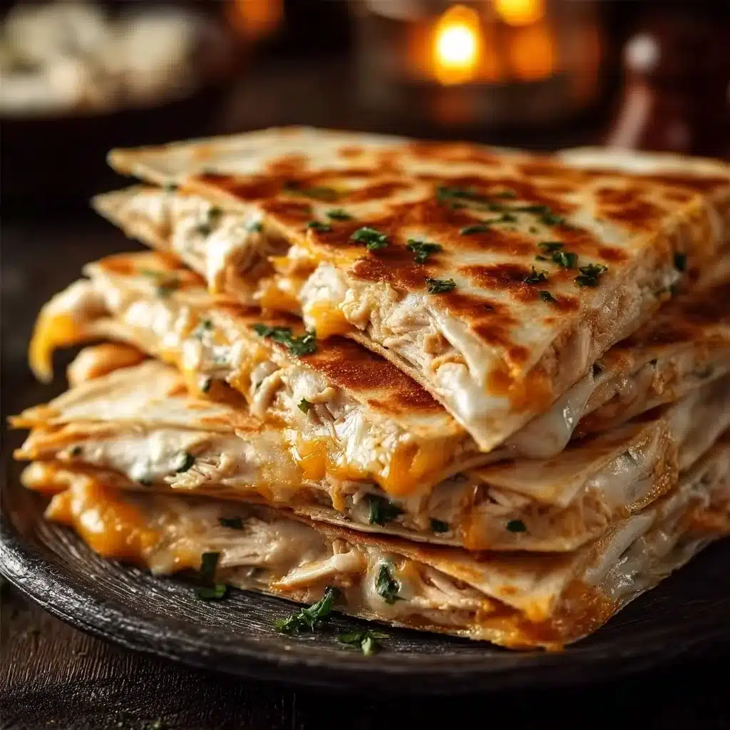 Delicious satisfying chicken quesadilla filled with chicken and cheese