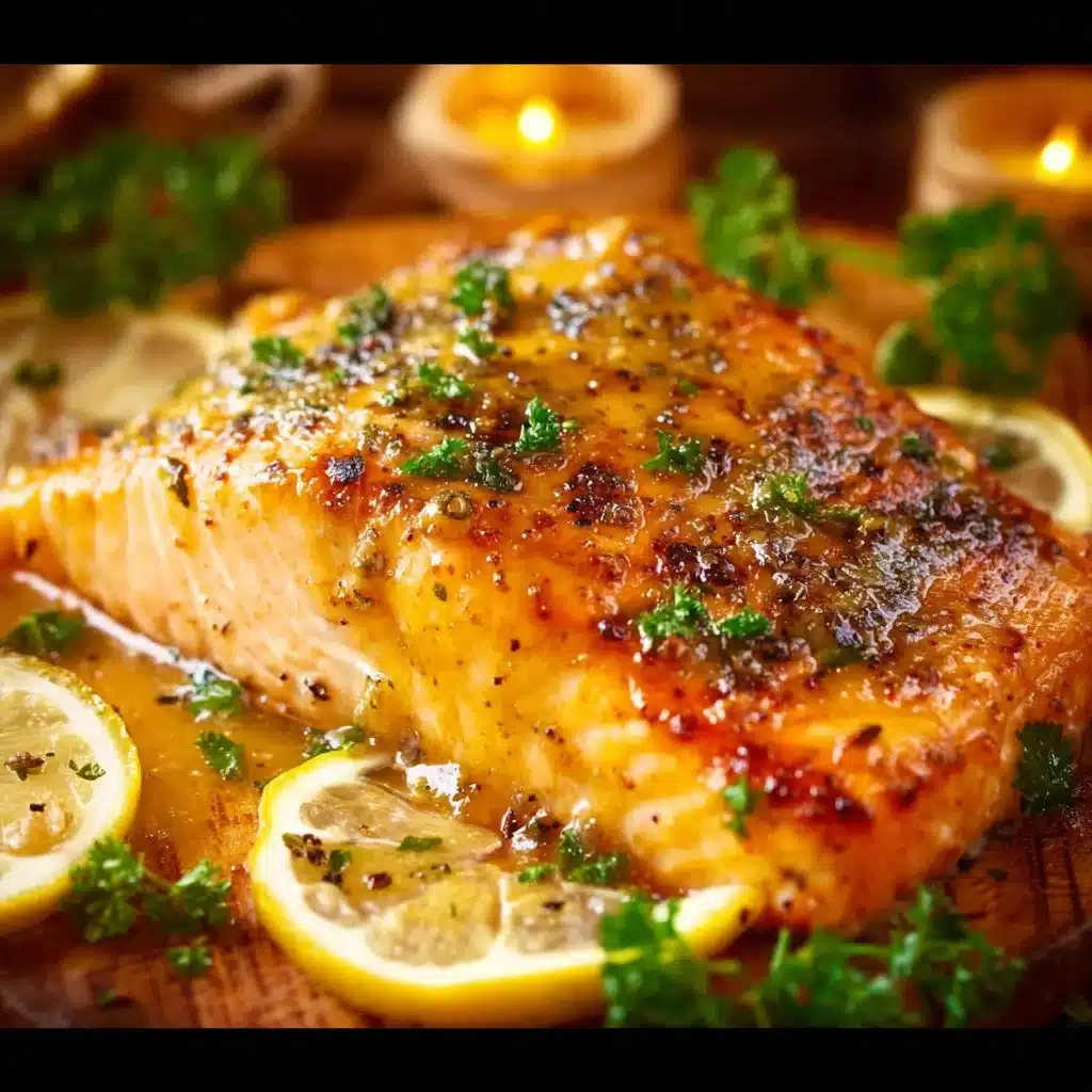 Sheet pan dish of honey Dijon salmon with vegetables fresh from the oven