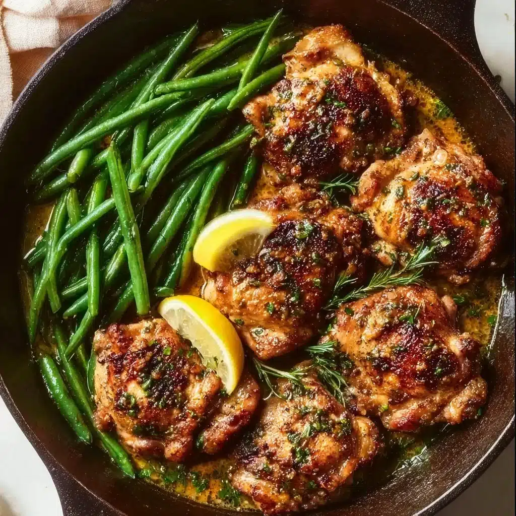Skillet Garlic Butter Chicken with green beans cooked in garlic butter sauce