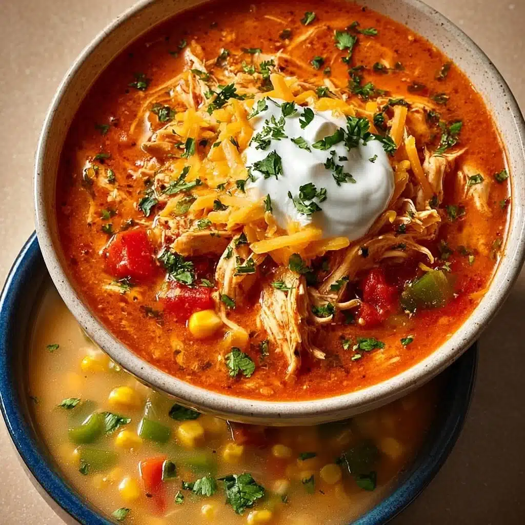 Bowl of slow cooker buffalo chicken chili topped with green onions and cheese