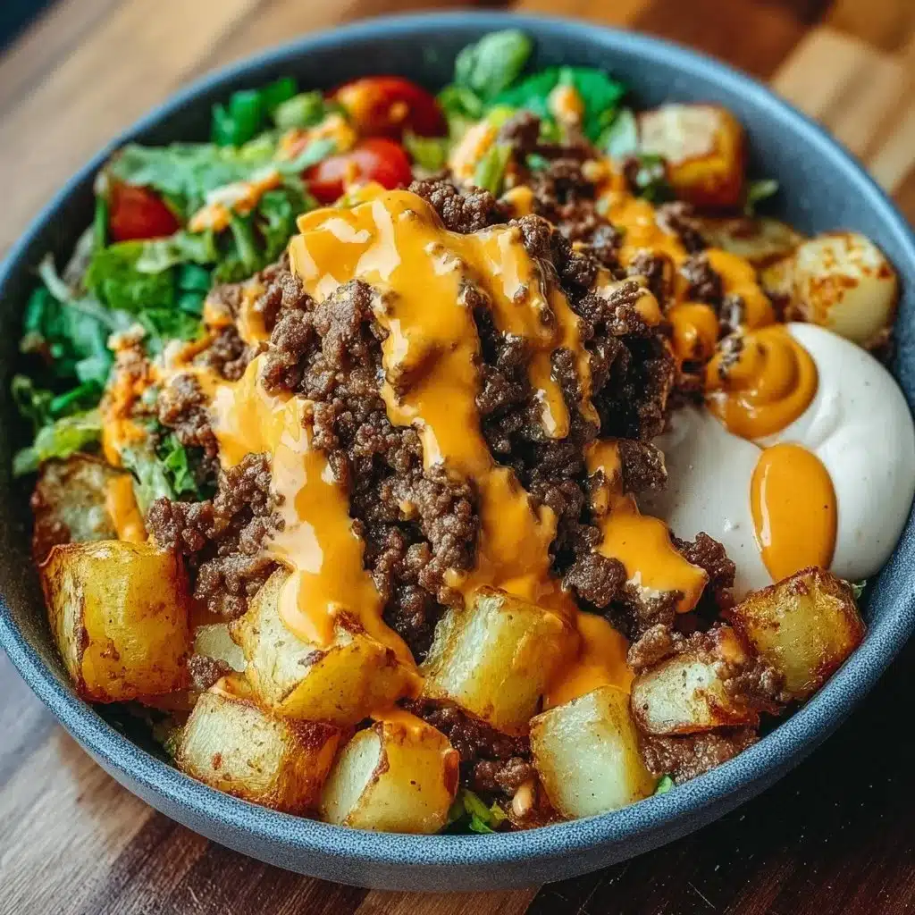 Delicious Smash Burger Bowl filled with fresh ingredients and juicy flavors