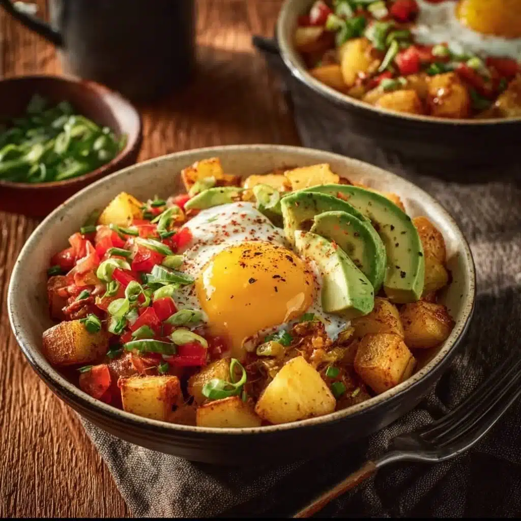 Delicious Southwest Green Chile Bowl topped with fresh ingredients and spices