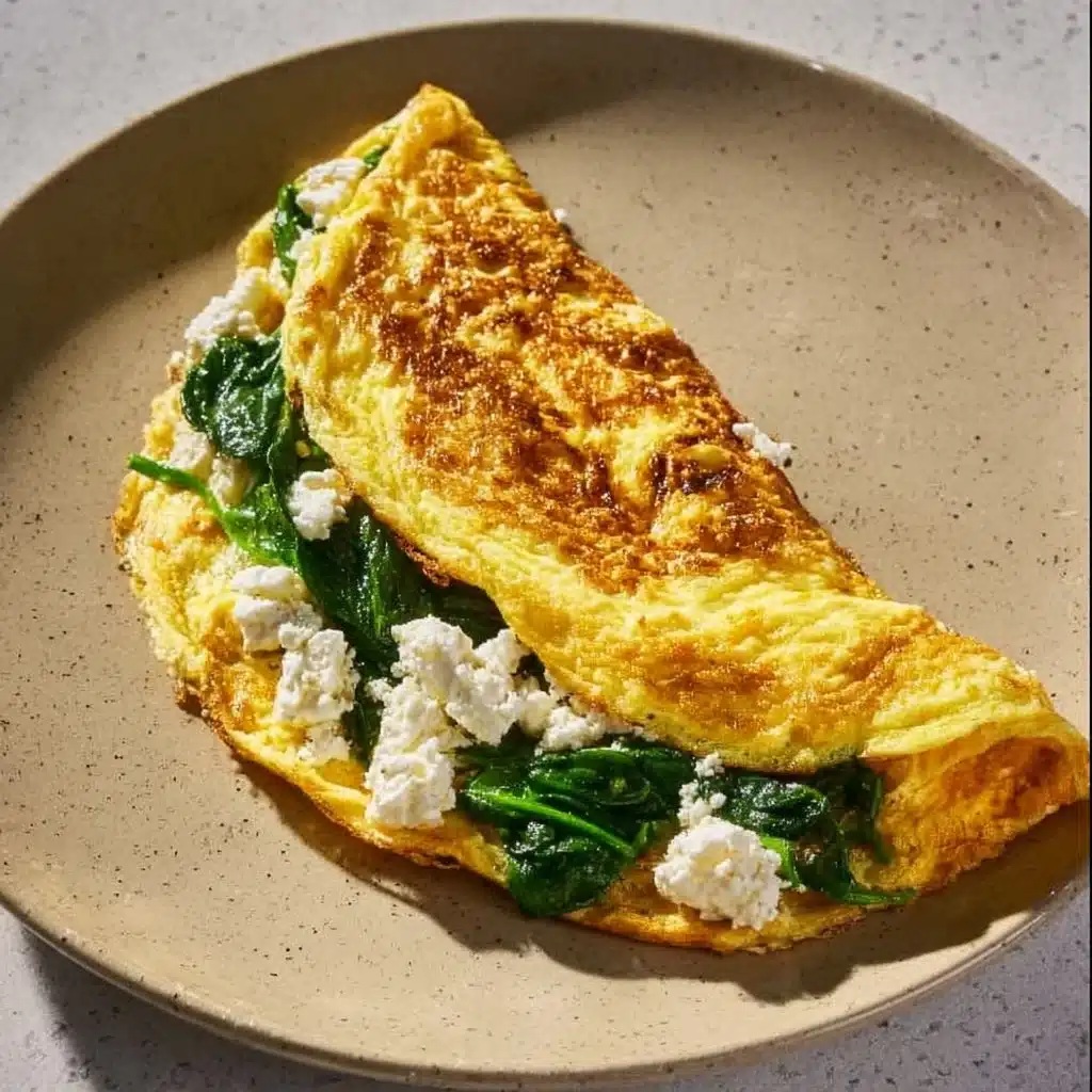 Spinach and Feta Omelet served on a plate, garnished with herbs