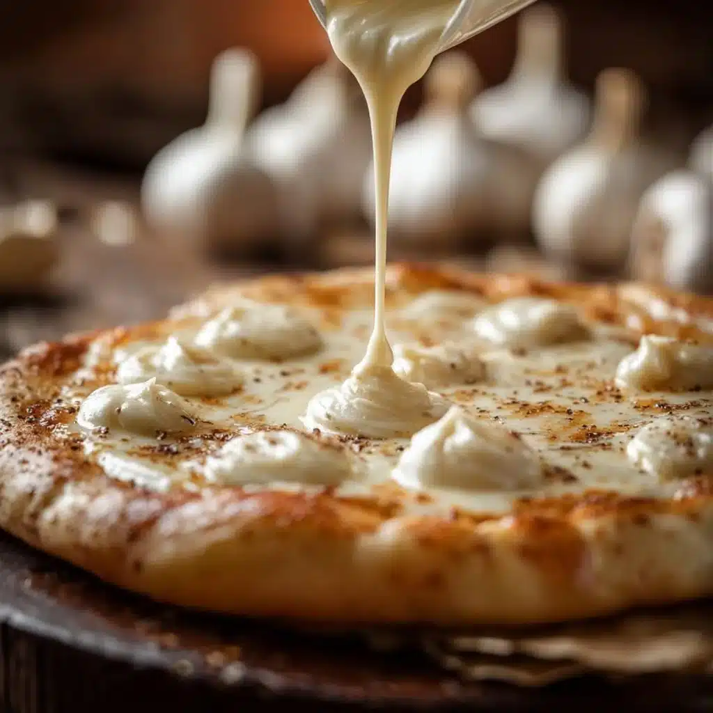 Creamy white garlic pizza sauce with fresh herbs and spices