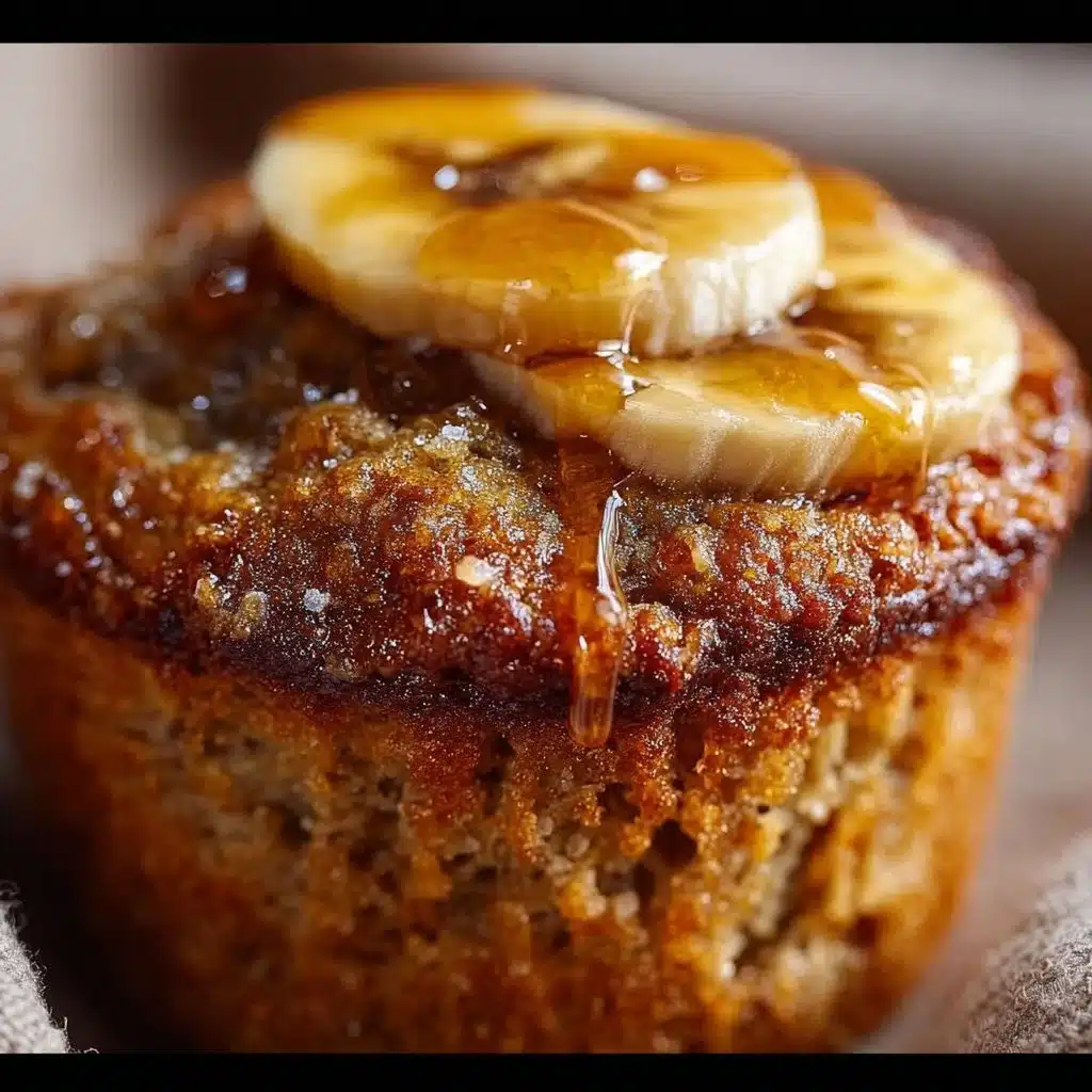Delicious banana bread muffins on a wooden table with banana slices.
