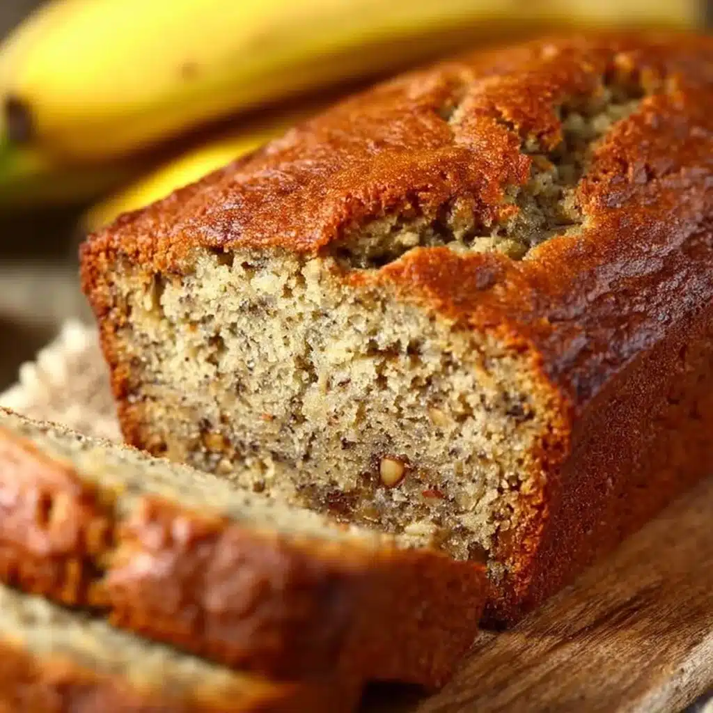 Delicious homemade banana bread with ripe bananas and walnuts