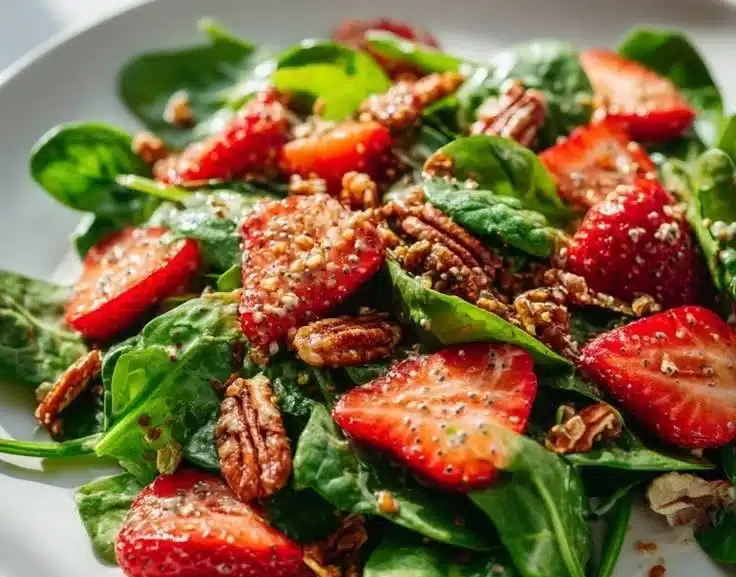 Best Strawberry Spinach Salad With Candied Pecans & Poppy Seed Dressing