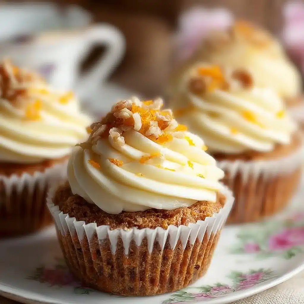 Delicious carrot cake cupcakes topped with cream cheese frosting