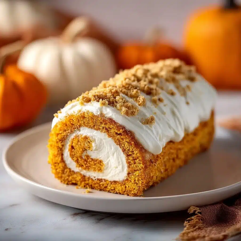 Delicious Carrot Cake Roll with cream cheese frosting on a white plate