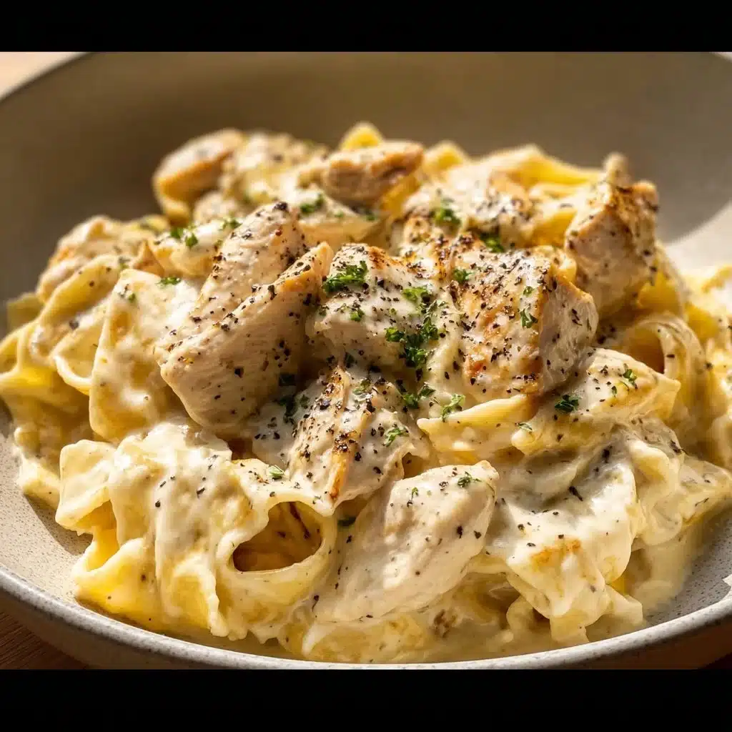 Delicious Chicken Alfredo Pasta served with parsley garnish