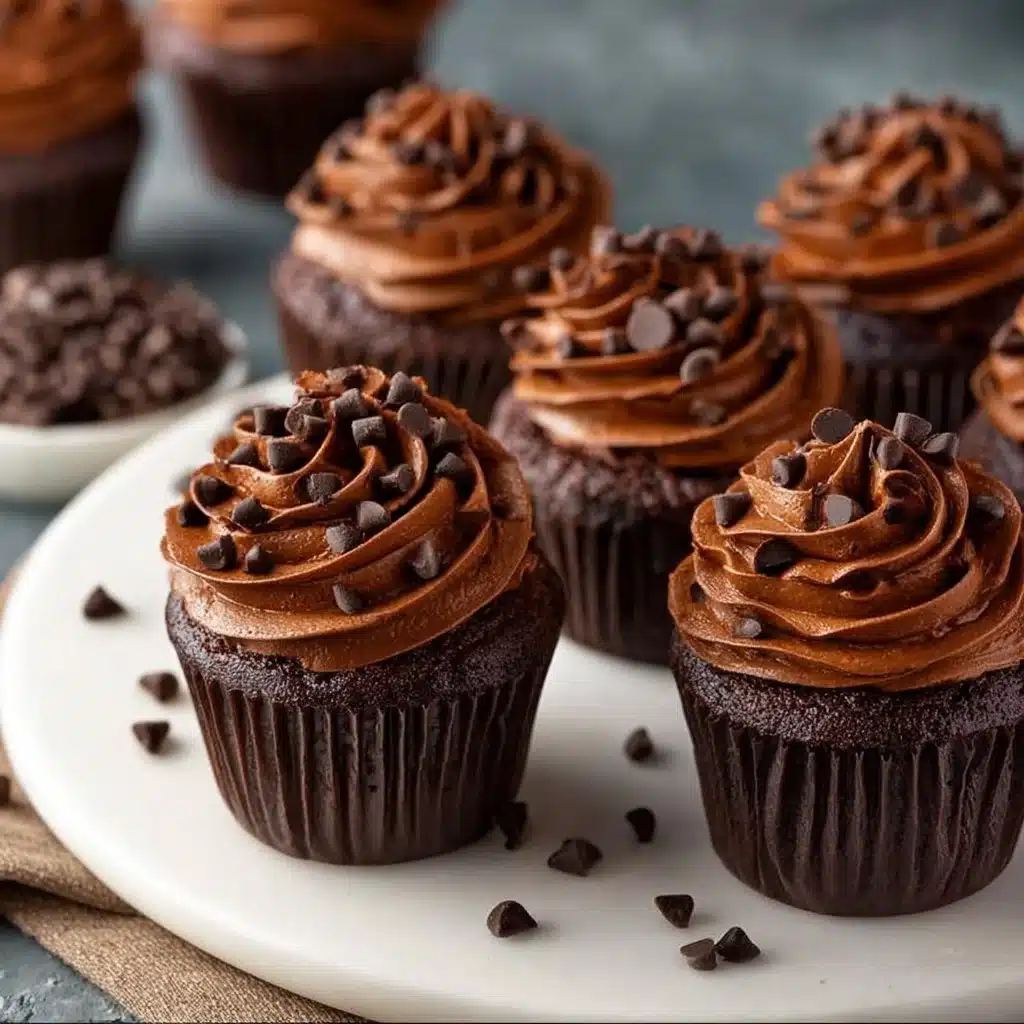 Delicious chocolate cupcakes topped with creamy frosting