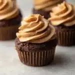 Delicious chocolate peanut butter cupcakes with frosting and sprinkles