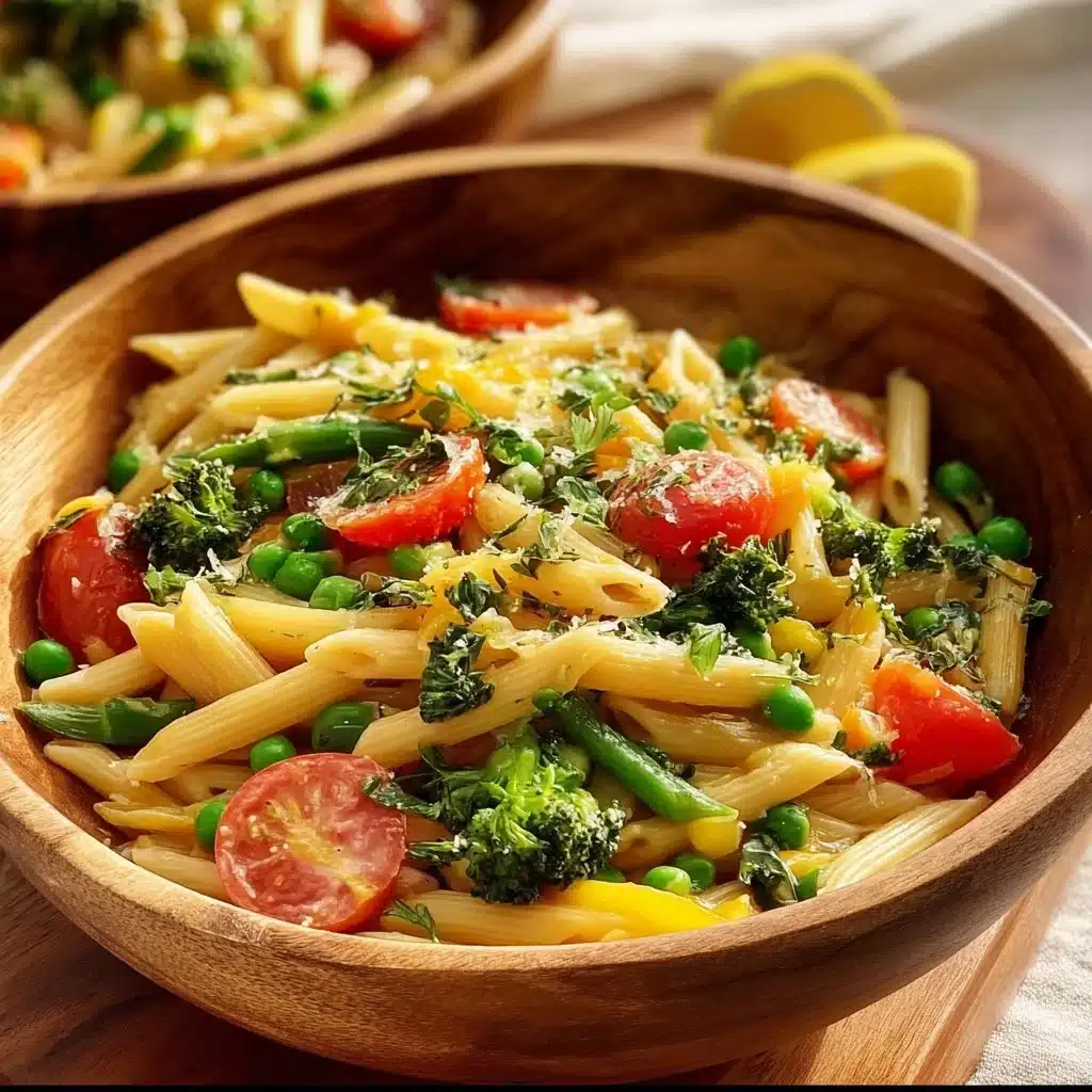 Delicious classic Pasta Primavera with fresh vegetables and pasta.