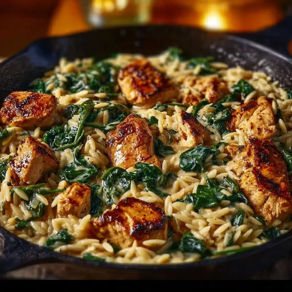 Creamy Chicken Orzo with Spinach recipe in a bowl