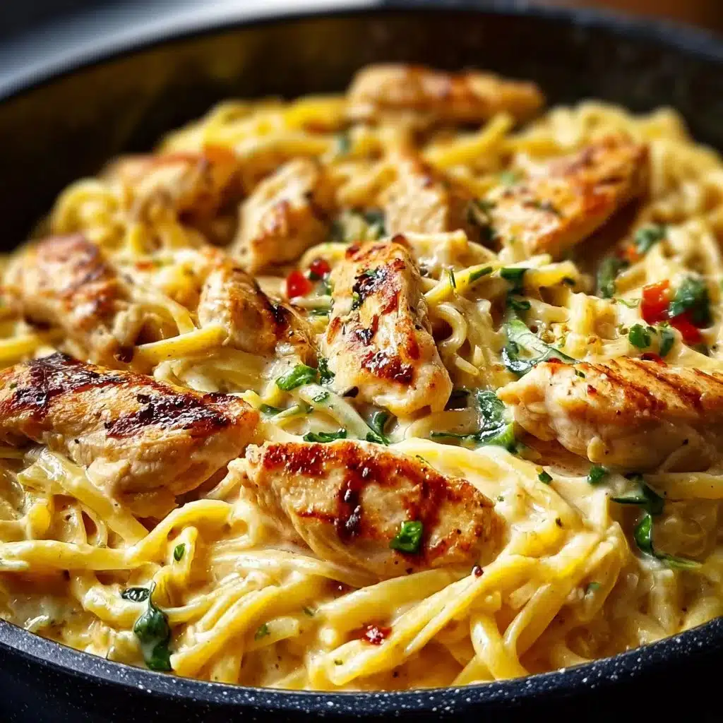 Creamy lemon chicken orzo dish garnished with herbs, perfect for dinner.