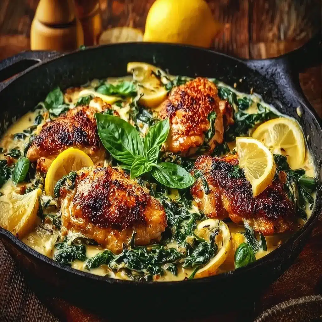 Creamy lemon chicken served with orzo and fresh greens in a bowl